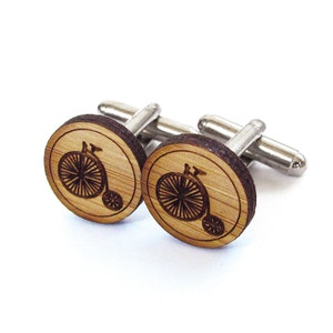Pennyfarthing Cufflinks. Vintage Bicycle. Wood Cufflinks. Groomsmen Gift. Groom Gift. Gift For Men. Mens Gift. Gifts For Dad. Gifts Under 25