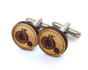 Pennyfarthing Cufflinks. Vintage Bicycle. Wood Cufflinks. Groomsmen Gift. Groom Gift. Gift For Men. Mens Gift. Gifts For Dad. Gifts Under 25