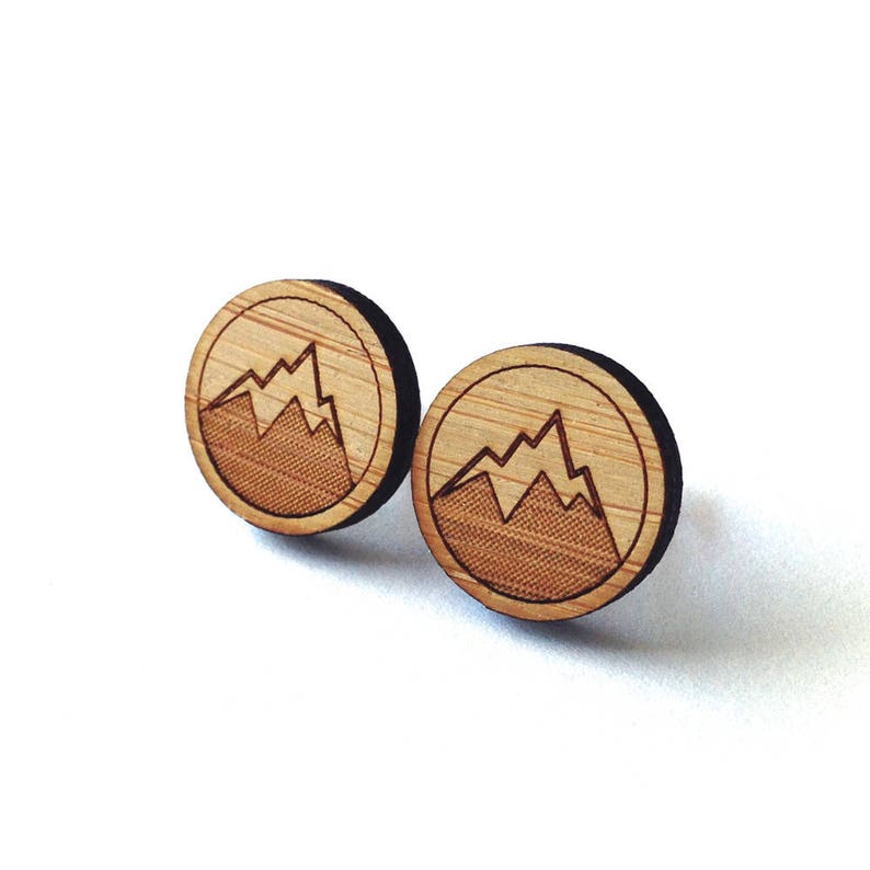 Medium Mountain Earrings. Mountain Earrings. Wood Earrings. Stud Earrings. LaserCut Earrings. Bamboo Earrings. Gifts For Her. Gift For Women image 1