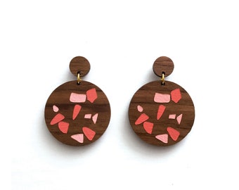 Walnut Terrazzo Earrings. Wood Earrings. Dangle Earrings. Laser Cut Earrings. Statement Earrings. Gifts For Her. Gift For Women. Terrazzo