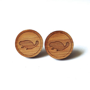 Medium Beaver Earrings. Wood Earrings. Stud Earrings. Laser Cut Earrings. Bamboo Earrings. Gifts For Her. Gift For Women. Canadian Beaver. image 1