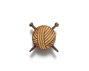 Yarn Ball Pin. Yarn Pin. Wood Tie Pin. Wood Lapel Pin. Tie Pin. Lapel Pin. Knitter Pin. Knit Pin. Crochet Pin. Crocheter Gift. Knitter Gift.