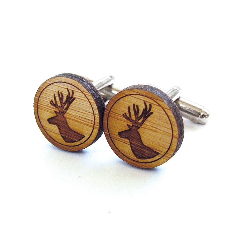 Deer Cufflinks. Stag Cufflinks. Wood Cufflinks. Stag Head. Deer Head. Groomsmen Gift. Groom Gift. Gift For Men. Mens Gift. Gifts For Dad. image 2