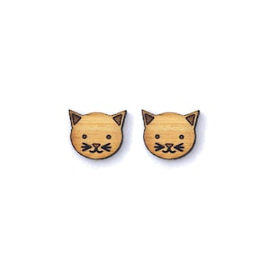 Little Kitty Cat Earrings. Wood Earrings. Stud Earring. Laser Cut Earrings. Bamboo Earrings. Gifts For Her. Gift For Women. Stocking Stuffer