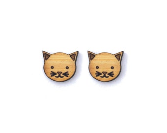 Little Kitty Cat Earrings. Wood Earrings. Stud Earring. Laser Cut Earrings. Bamboo Earrings. Gifts For Her. Gift For Women. Stocking Stuffer