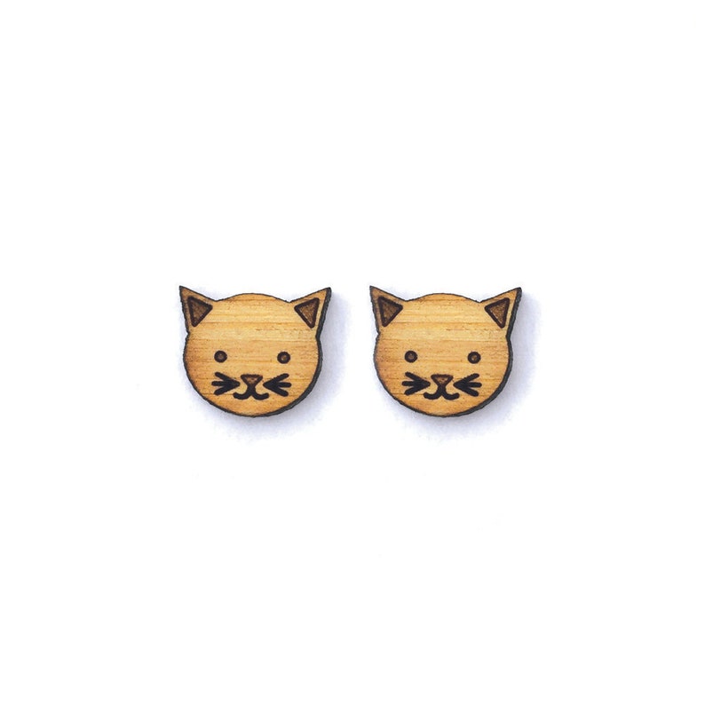 Little Kitty Cat Earrings. Wood Earrings. Stud Earring. Laser Cut Earrings. Bamboo Earrings. Gifts For Her. Gift For Women. Stocking Stuffer image 1