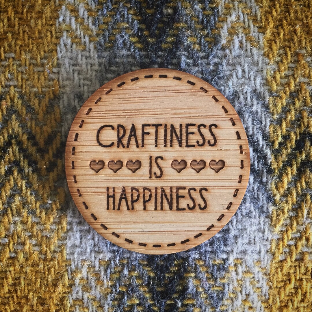 Craftiness is Happiness Pin. Wood Pin. Wood Lapel Pin. Wood Etsy