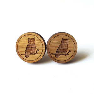 Medium Wise Owl Earrings. Owl Earrings. Wood Earrings. Stud Earrings. Laser Cut Earrings. Bamboo Earrings. Gifts For Her. Gift For Women.