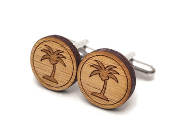 Tropical Cufflinks. Palm Tree Cufflinks. Wood Cufflinks. Groomsmen Gift. Groom Gift. Gift For Men. Mens Gift. Gifts For Dad. Gifts Under 25.