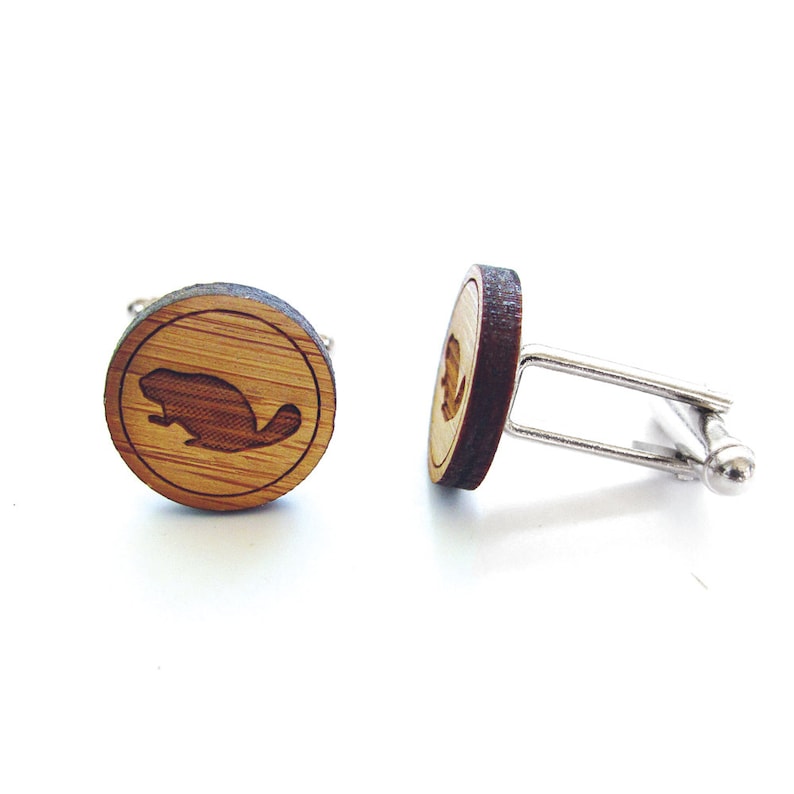 Busy Beaver Cufflinks. Beaver Cufflinks. Wood Cufflinks. Groomsmen Gift. Groom Gift. Gift For Men. Mens Gift. Gifts For Dad. Canadian. image 4