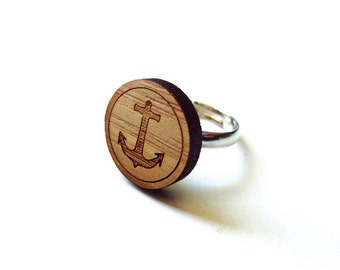 Anchor Ring. Nautical Ring. Wood Ring. Gifts Under 25. Gift for Her. Anchor Jewelry. Friend Gift. Girlfriend Gift. Mom Gift. Laser Cut. Ahoy