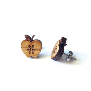 Apple Earrings. Wood Earrings. Stud Earrings. Cute Earrings. Gifts For Mom. Gifts For Her. Gifts Under 20. Stocking Stuffer. Teacher Gift image 3