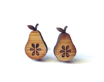 Pear Earrings. Wood Earrings. Fruit Earrings. Gifts For Mom. Gifts For Her. Gifts Under 20. Stocking Stuffer. Birthday Gift. Anniversary