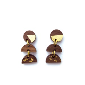 Wood and Gold Foil Dangle Earrings. Dangle Earrings. Wood Earrings. Walnut Earrings. Anniversary Gift. Wood and Gold. Gold Leaf Earrings.