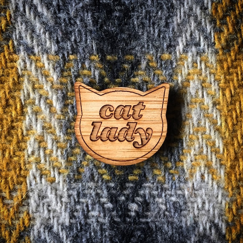 Cat Lady Pin. Cat lady. Wood Tie Pin. Wood Lapel Pin. Tie Pin. Lapel Pin. Cat Lover Gift. Cat Pin. Cat Pin Brooch. Cat Brooch. Gifts for her image 1