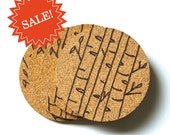 VENTE - hiver bouleau Cork Coaster Set