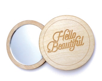 Hello Beautiful Pocket Mirror. Pocket Mirror. Wood Mirror. Mirror. Laser Cut. Compact Mirror. Gifts For Her. Gift For Women. Makeup Mirror