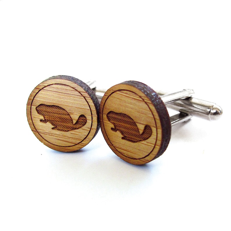 Busy Beaver Cufflinks. Beaver Cufflinks. Wood Cufflinks. Groomsmen Gift. Groom Gift. Gift For Men. Mens Gift. Gifts For Dad. Canadian. image 2