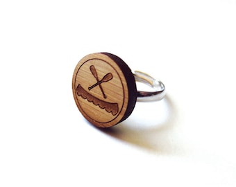 Canoe and Paddles Ring. Canoe Ring. Boat Ring. Wood Ring. Gifts Under 25. Gift for Her. Friend Gift. Girlfriend Gift. Mom Gift. Laser Cut.
