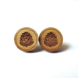 Medium Pinecone Earrings. Wood Earrings. Stud Earrings. Laser Cut Earrings. Bamboo Earrings. Gifts For Her. Gift For Women. Forest Earrings. image 1
