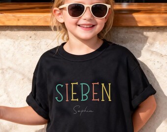 Personalized children's birthday shirt with name, number, and heart | Birthday T-shirt for girls and boys aged 1-10 years | Birthday child shirt with name