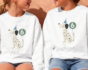 Hund Geburtstag T-Shirt personalisiert mit Name, Kinder Dalmatiner Shirt für Mädchen Jungs 1 - 10 Jahre Geschenk, Geburtstag Pullover Tiere