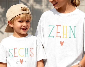 Personalized birthday T-shirt with name and heart | Custom birthday shirt for ages 1-10 | Birthday gift for girls and boys