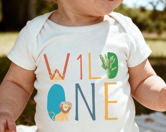 Wild One 1st Birthday T-Shirt | First Birthday Shirt for Girls and Boys | Birthday Shirt with Animals, Organic Cotton Gift for Children