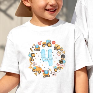 Baustelle Geburtstag T-Shirt personalisiert mit Name Bagger Shirt 1 - 6 Jahre Geburtstagsshirt Jungs Pullover Baustellenfahrzeuge Geschenk