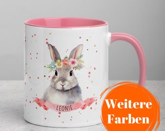 Ceramic mug rabbit personalized with name ceramic mug children watercolor flowers small gift rabbit mug Christmas Santa Claus