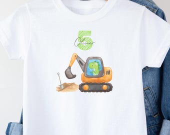 Kinder Dino Baustelle T-Shirt Geburtstagskind Name Zahl Geburtstag Bagger personalisiert TShirt 1 2 3 4 5 6 Pullover Junge Geburtstagsshirt