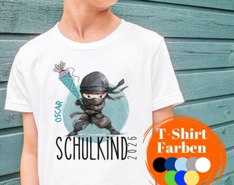 Ninja Back to School T-Shirt for Boys 2026 Personalized with Name, Schoolchild Shirt with School Cone, Back to School Gift, First Day of School Shirt