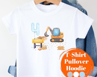 Kinder Baustelle T-Shirt Geburtstagskind Name Zahl Geburtstag Bagger personalisiert TShirt 2 3 4 5 Pullover Junge Geburtstagsshirt Geschenk