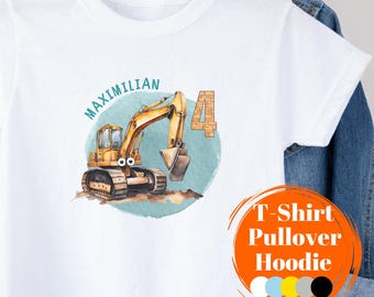Kinder Bagger T-Shirt Geburtstagskind Name Zahl Geburtstag Baustelle personalisiert TShirt 1 2 3 4 5 6 Pullover Junge Geburtstagsshirt Augen