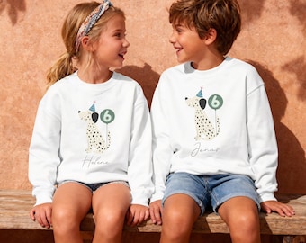 Hund Geburtstag T-Shirt personalisiert mit Name, Kinder Dalmatiner Shirt für Mädchen Jungs 1 - 10 Jahre Geschenk, Geburtstag Pullover Tiere