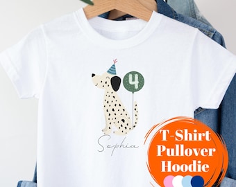 Personalized Dog Birthday T-Shirt, Pullover, Hoodie with Name, Children's Dalmatian Shirt for Girls and Boys Ages 1, 2, 3, 4, 5, 6, 7, 8, and 9 - Gift
