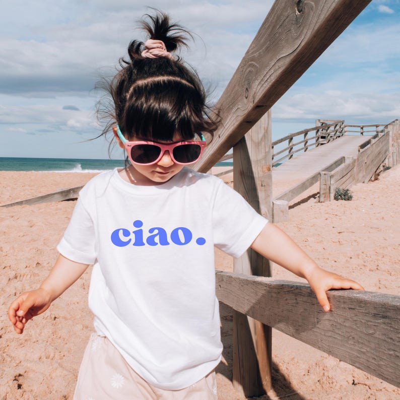 Ciao T-Shirt für Kinder Mädchen Jungs Vorne Hinten Print Cool Kid blau weiß rosa grau