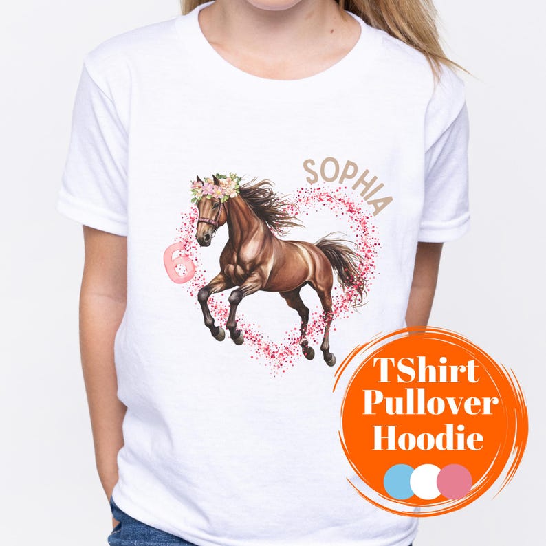 Pferd Pferde Geburtstagsshirt Mädchen Niedlich personalisiert mit Namen individuell 1. 2. 3. 4. 5. 6. 7. 8. 9. 10. 11. 12.  Geburtstag T-Shirt Pullover Sweatshirt Hoodie weiß rosa blau erster zweiter dritter Geburtstag Pferdeshirt Pferdepullover