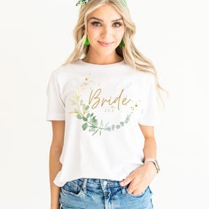 T-Shirt Braut Team personalisiert mit Nachname Name Vorne Rücken Junggesellenabschied Damen Shirt Frauen Ringe Team Braut Bride JGA Party