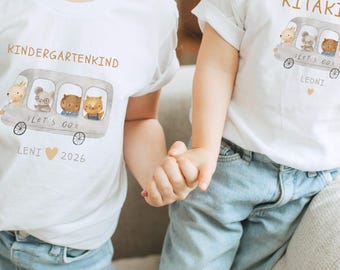 Kitakind 2026 T-Shirt personalisiert mit Name Tier Bus, Kita Start Shirt Junge Mädchen, Geschenk zum Kitastart, Kindergartenkind Pullover