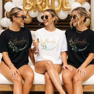 T-Shirt Braut Team personalisiert mit Nachname Name Vorne Rücken Junggesellenabschied Damen Shirt Frauen Ringe Team Braut Bride JGA Party