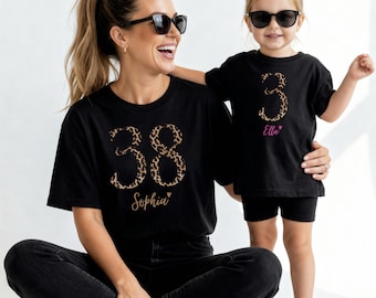 Leo Birthday T-Shirt for Women with Name - Leopard Print Shirt for Women, Adults, and Children - Leopard Print Gift Idea for 18th, 30th, and 40th Birthday Parties