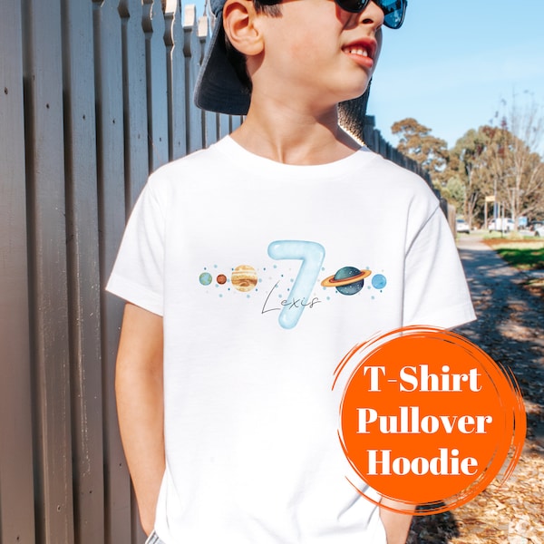 Pullover Hoodie T-Shirt Planets Universe Birthday Child Name Birthday Shirt Personalized 5 6 7 8 Boy Birthday Shirt Space Kids