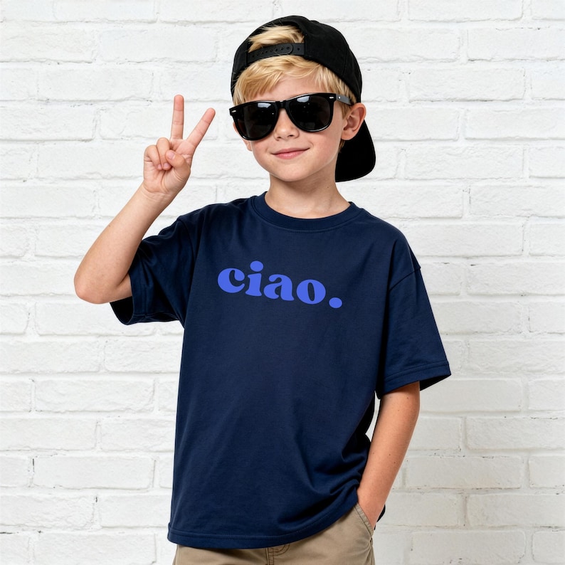 Ciao T-Shirt für Kinder Mädchen Jungs Vorne Hinten Print Cool Kid blau weiß rosa grau