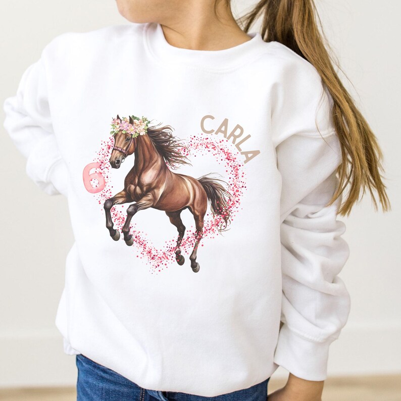 Pferd Pferde Geburtstagsshirt Mädchen Niedlich personalisiert mit Namen individuell 1. 2. 3. 4. 5. 6. 7. 8. 9. 10. 11. 12.  Geburtstag T-Shirt Pullover Sweatshirt Hoodie weiß rosa blau erster zweiter dritter Geburtstag Pferdeshirt Pferdepullover