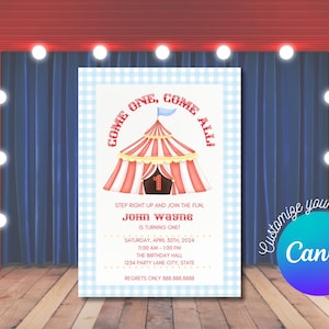 Come One Come All Circus First Birthday Invitation