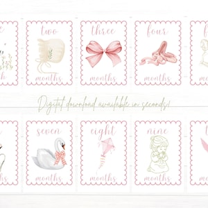 Cartes imprimables 4 x 6, jalon mensuel pour bébé fille, rose et vert