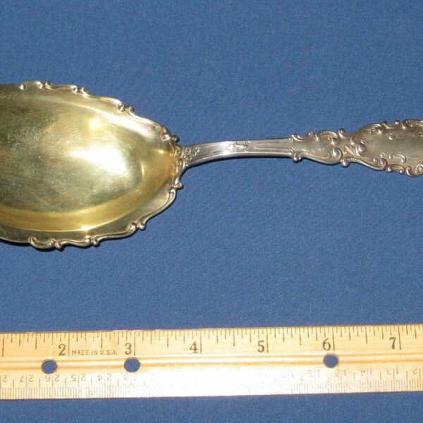 Antique - Late 1800's Gorham Sterling Silver Large Berry Spoon or Casserole Spoon / Gold Wash Bowl / Luxembourg Pattern / No Monogram