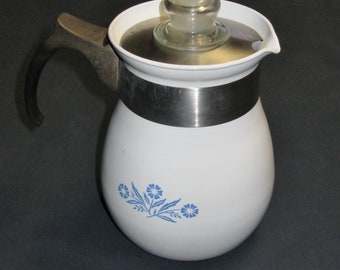 Vintage Corning Ware Coffee Pot-6 Cup-Stove Top Coffee Percolator-P 166-Cornflower Corningware Coffee Pot-Percolator