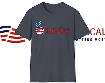 Merica T-Shirt: Patriotic Peace Sign, Unisex Cotton Tee